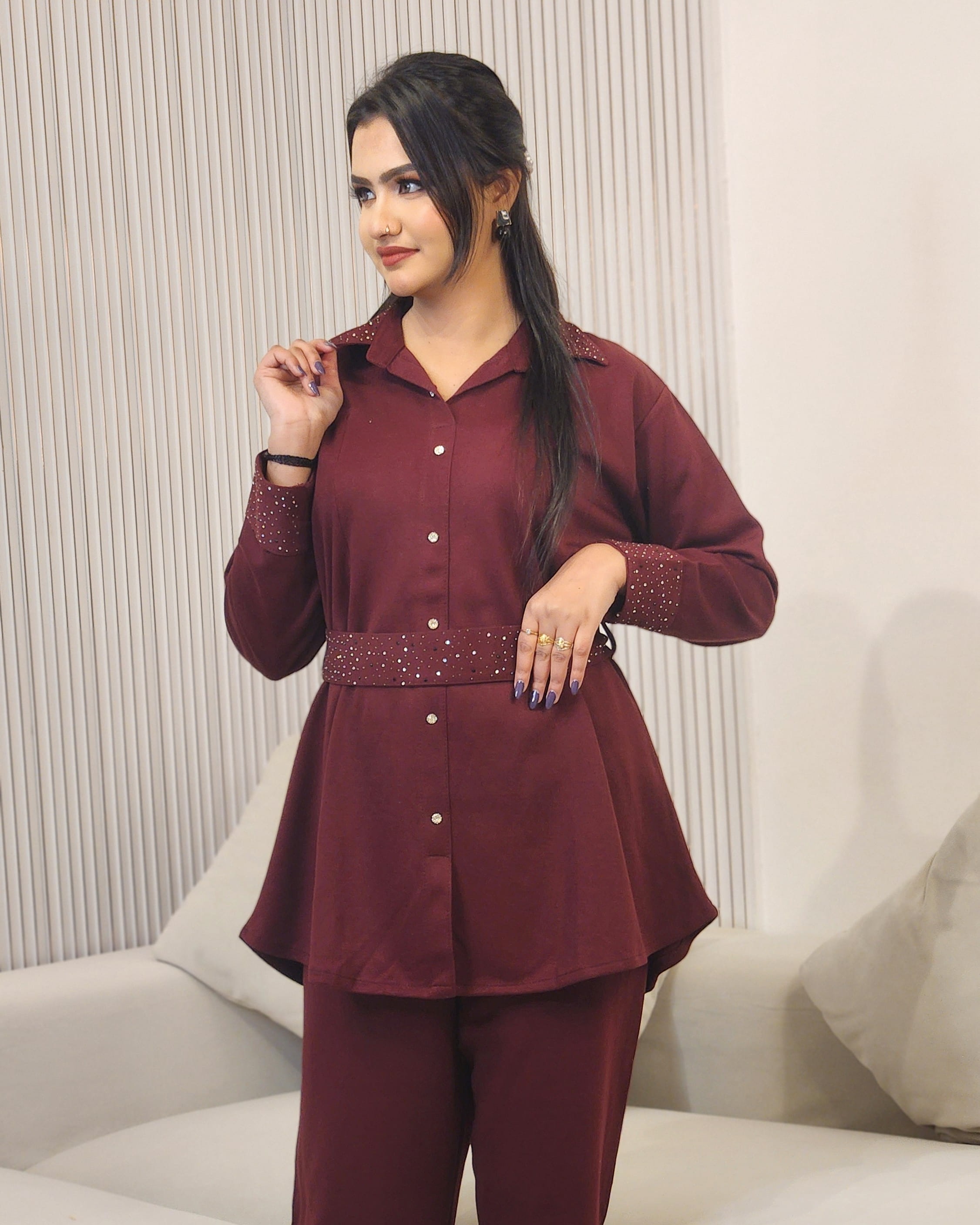 Maroon Shirt Trouser Set