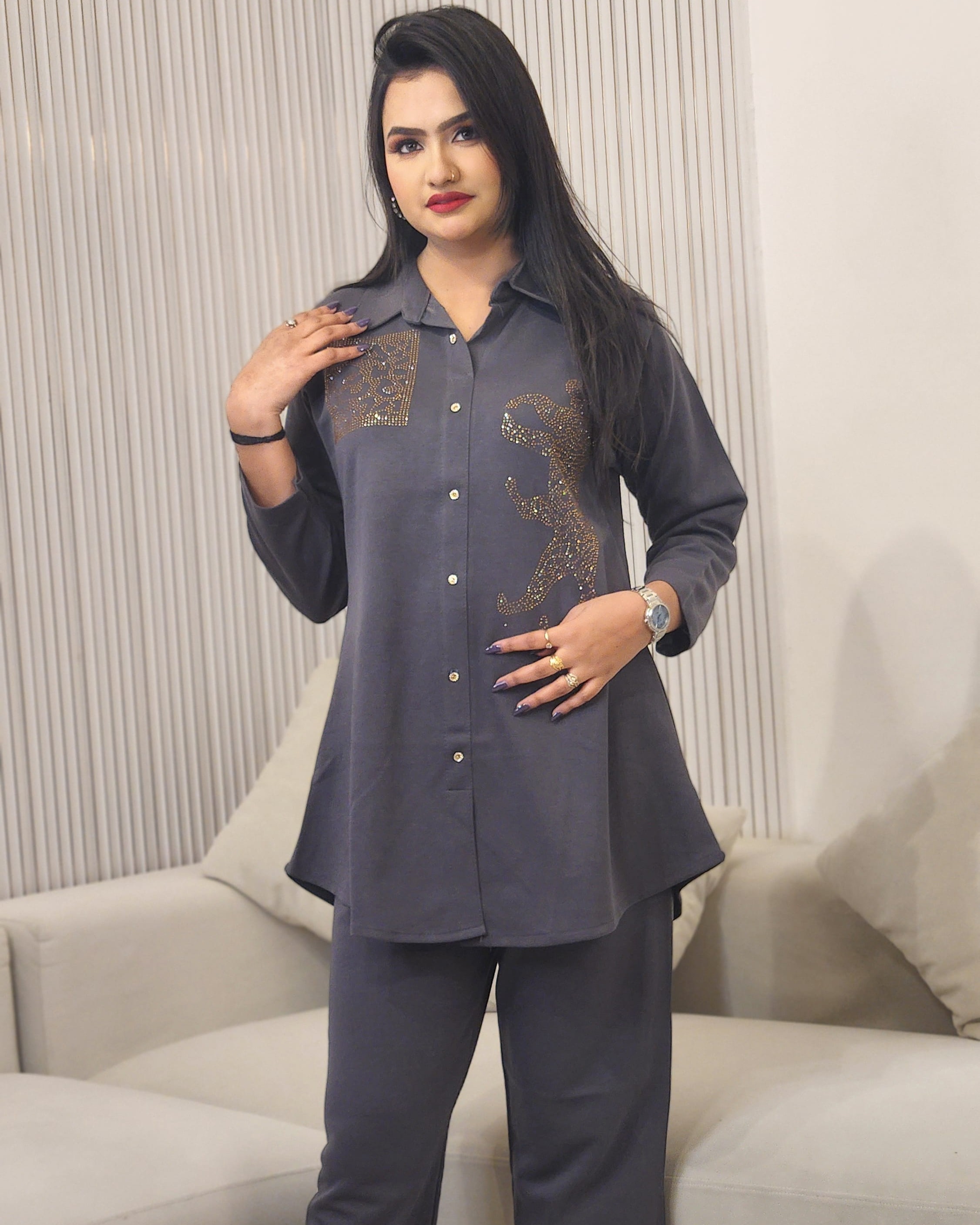 Embroidered Shirt Co-Ord
