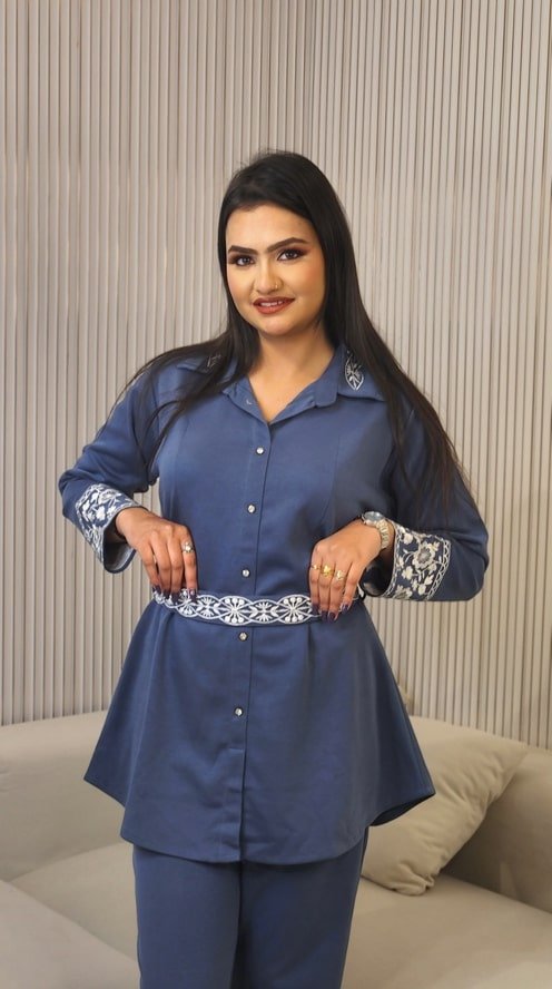 Floral Embroidered Shirt & Pant Set