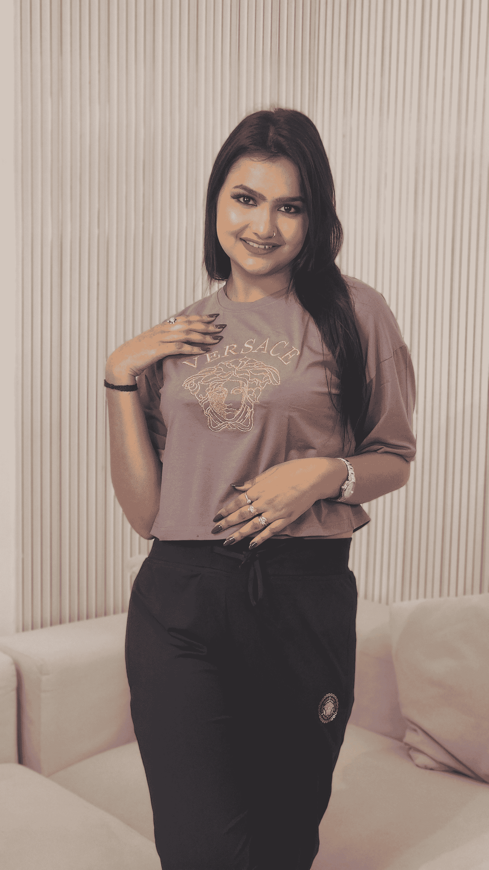 Women Versace Knitted Round Neck Oversized T-Shirt