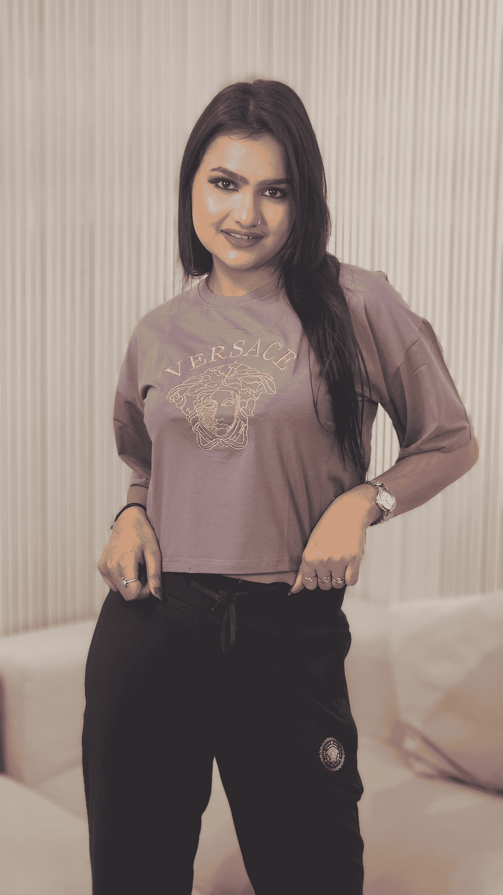 Women Versace Knitted Round Neck Oversized T-Shirt