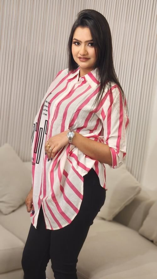 Women Shirt Pink Striped Dress / Shirt