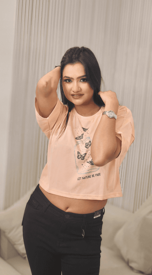 Printed Round Neck Pure Cotton Crop Top