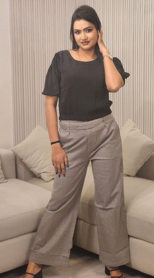 Women Flared Light Green Pure Cotton Trousers