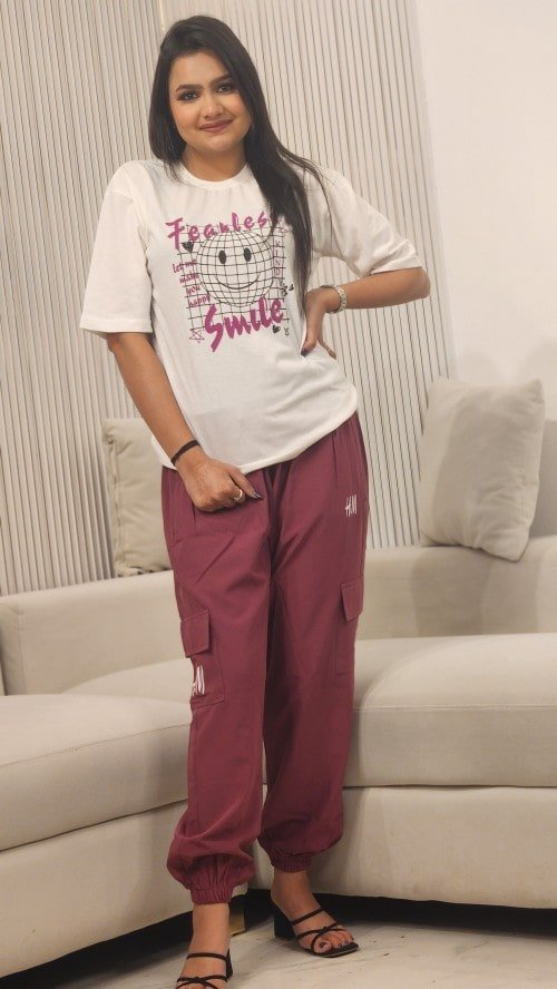 Women Printed T-shirt And Cargo Jogger Track Set