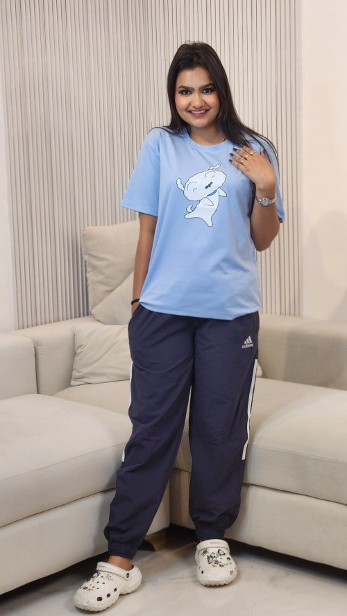 Women Shiro Printed T-shirt And Cargo Jogger Track Set