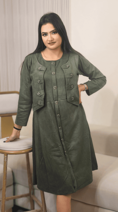 Velvet straight tunic attached jacket