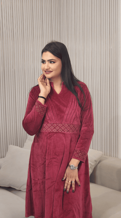 Velvet Ethnic Cord Set For Winter Office