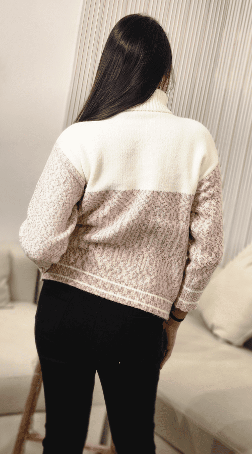 Colour blocked High Neck Pullover Top