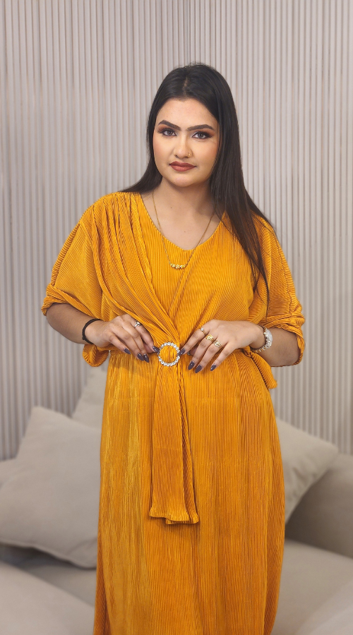 Solid Wrinkle Design Fit & Flare Dress