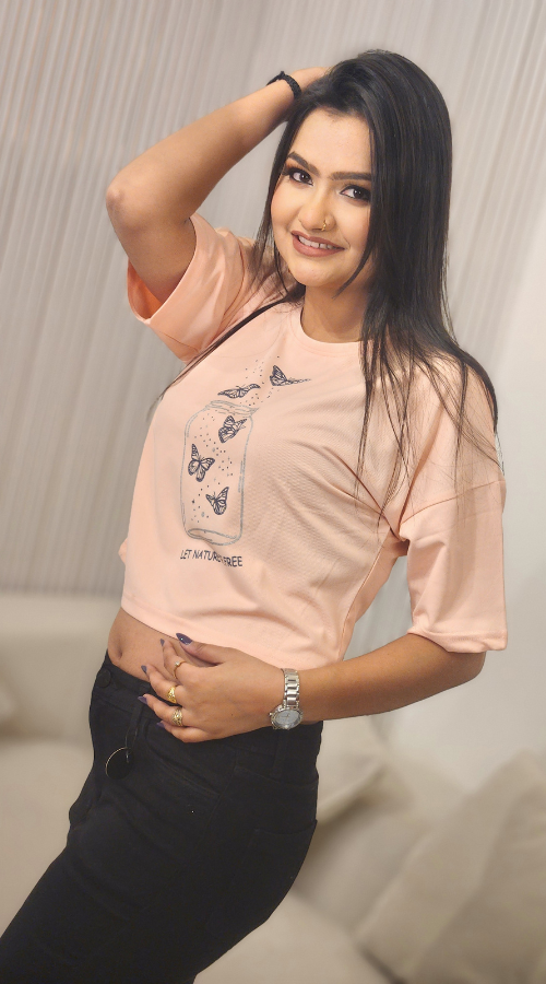 Printed Round Neck Pure Cotton Crop Top