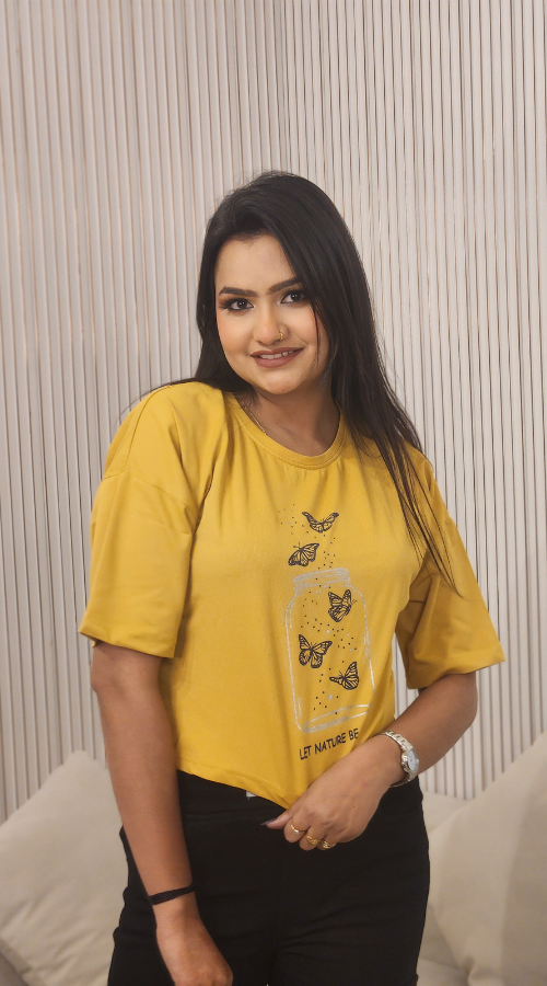 Printed Round Neck Pure Cotton Crop Top