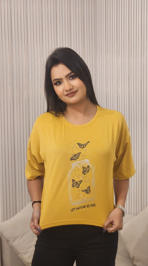 Printed Round Neck Pure Cotton Crop Top