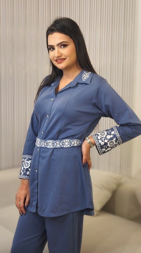 Floral Embroidered Shirt & Pant Set