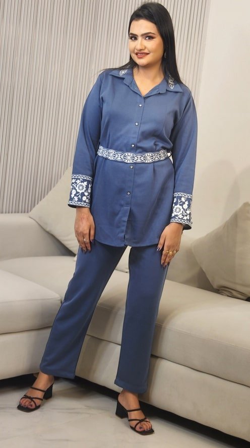 Floral Embroidered Shirt & Pant Set