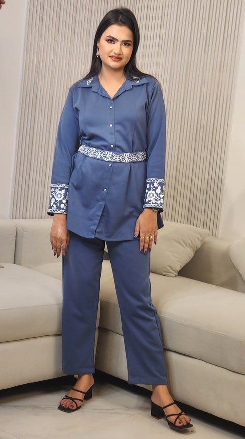 Floral Embroidered Shirt & Pant Set