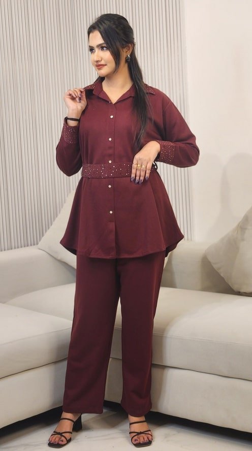 Embroidered Shirt & Trouser Co-Ord Set