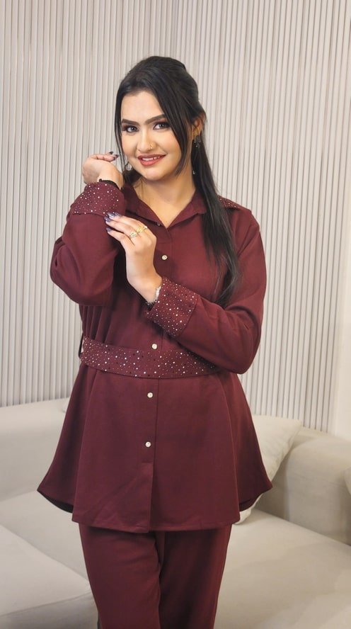 Embroidered Shirt & Trouser Co-Ord Set