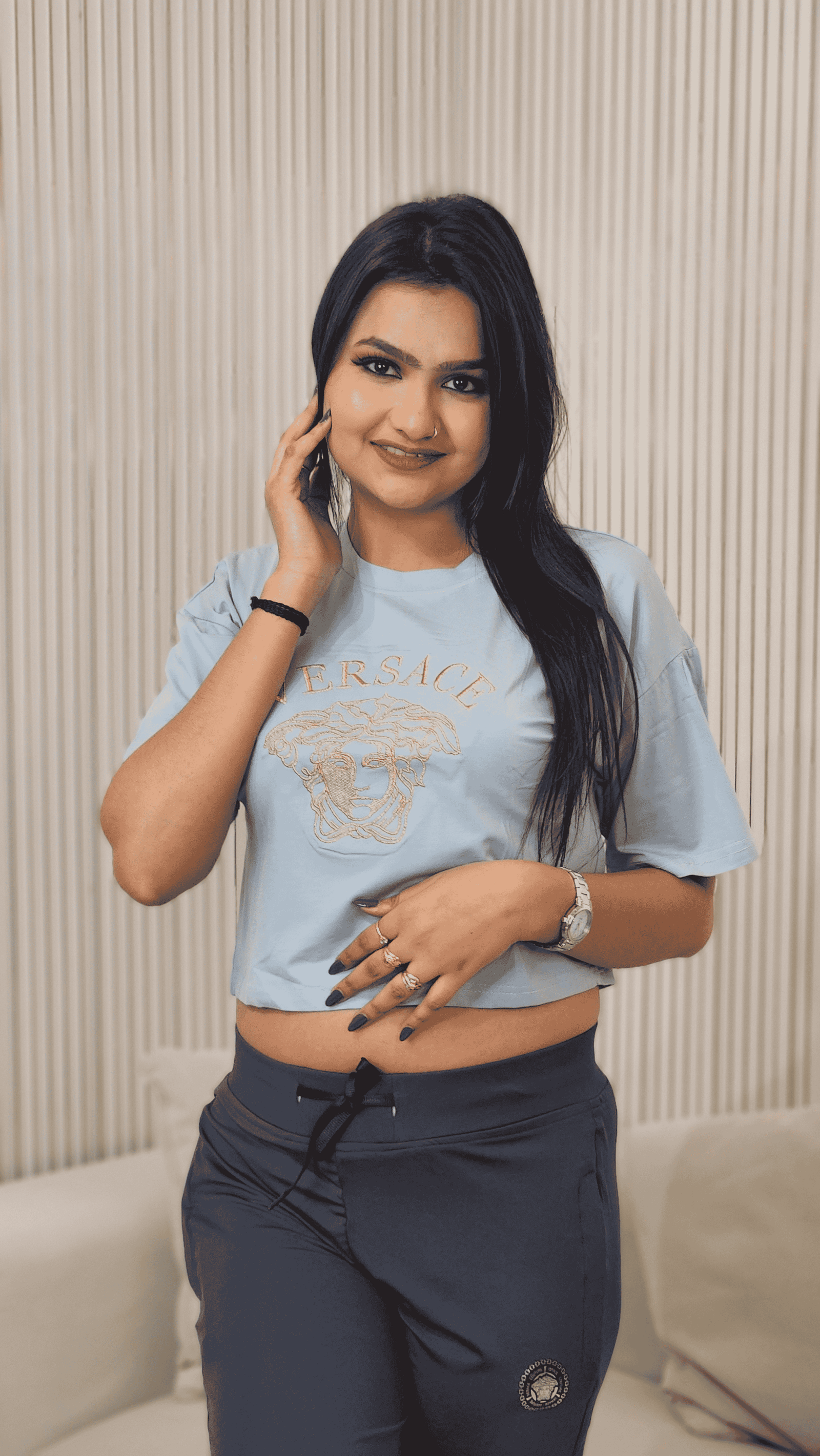 Women Versace Knitted Round Neck Oversized T-Shirt