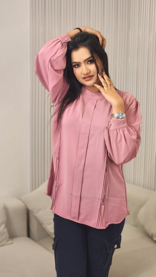 Pink textured self design opaque casual shirt / Top