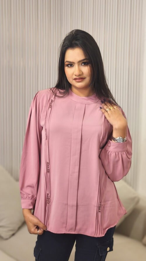 Pink textured self design opaque casual shirt / Top