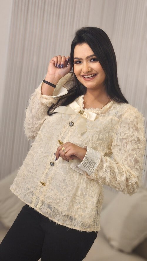 Women Peter Pan Collar Textured Self Design Polyester Casual Shirt