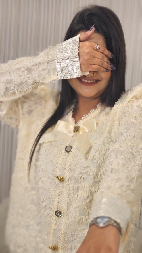 Women Peter Pan Collar Textured Self Design Polyester Casual Shirt