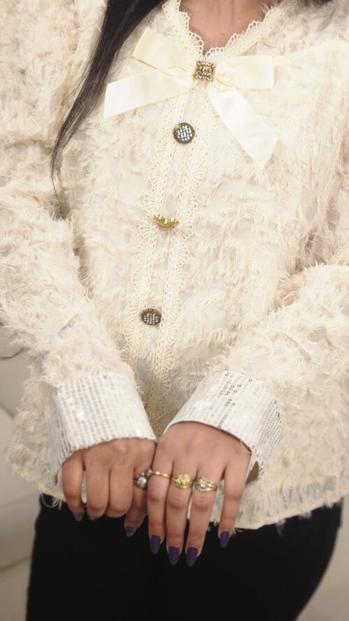 Women Peter Pan Collar Textured Self Design Polyester Casual Shirt