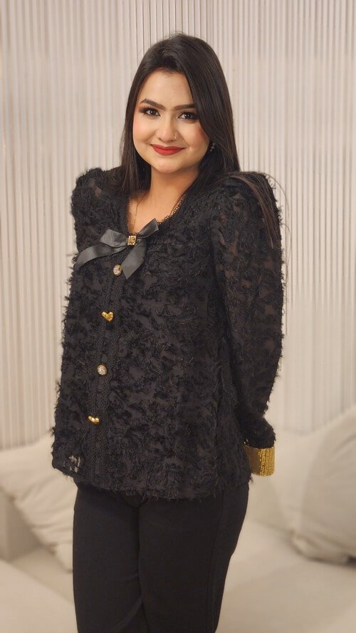 Women Peter Pan Collar Textured Self Design Polyester Casual Shirt