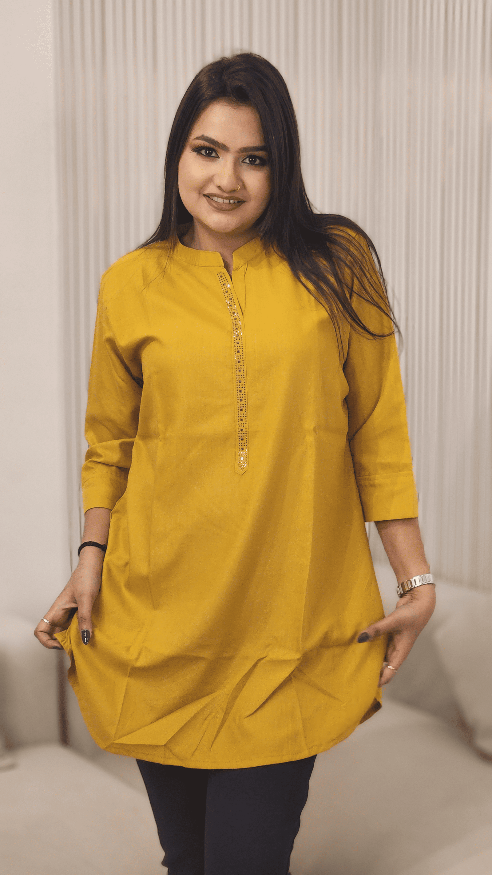 Band Collar A-line Kurti