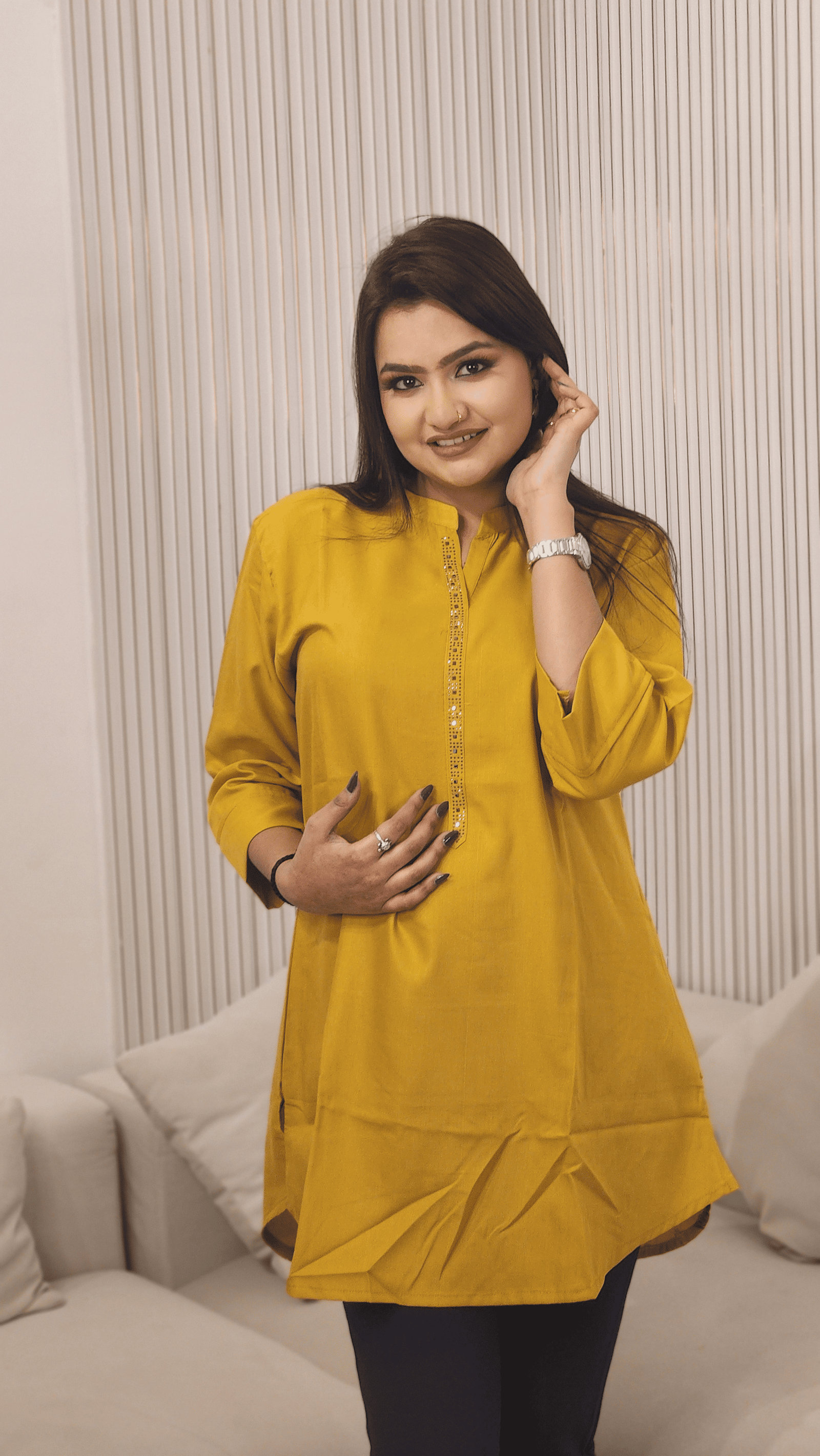 Band Collar A-line Kurti