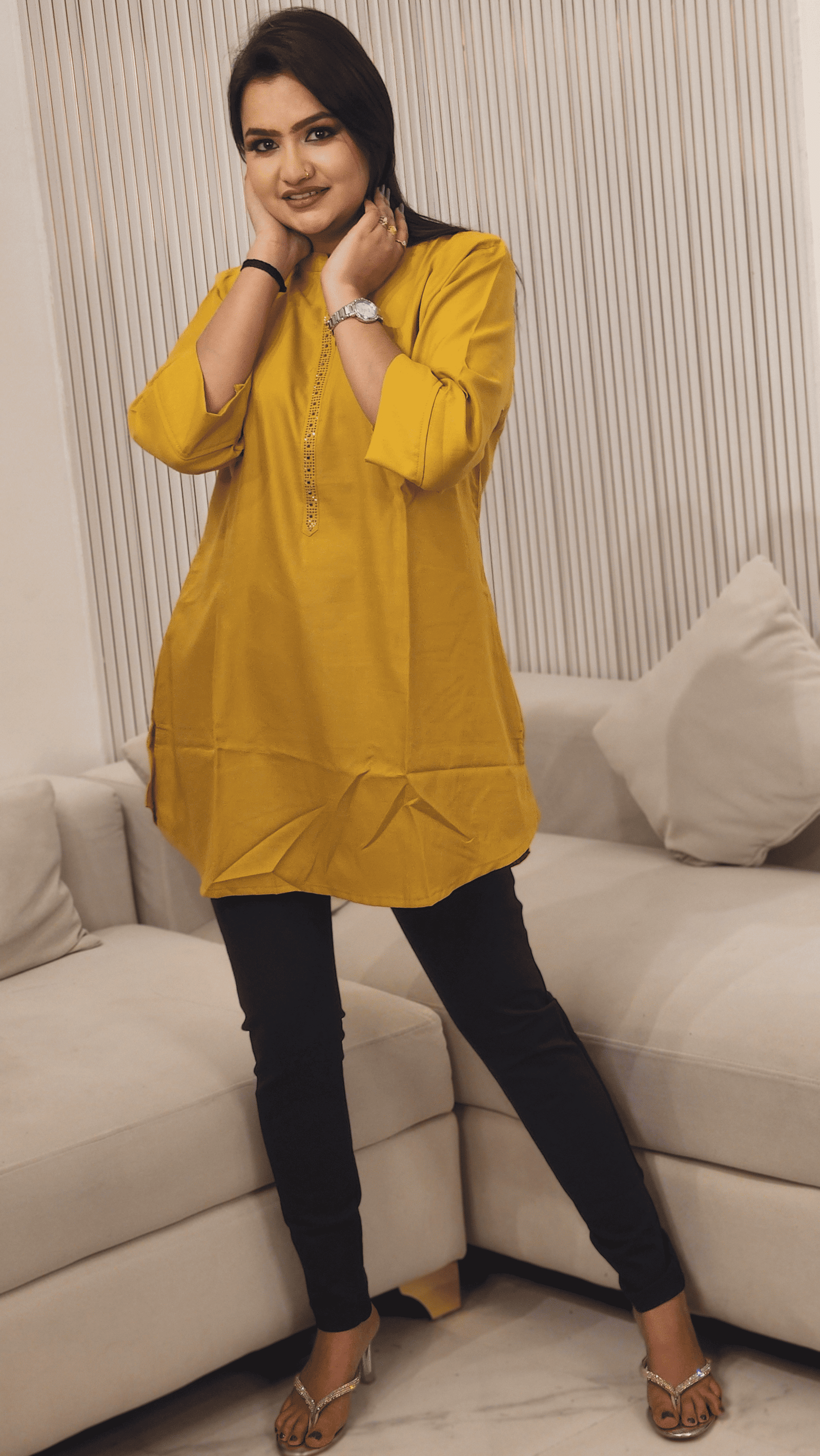 Band Collar A-line Kurti