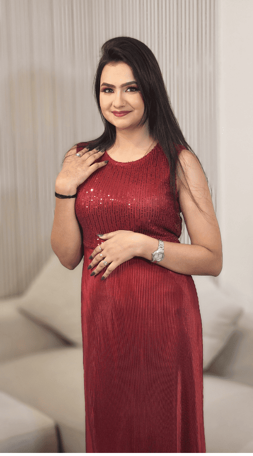 Maroon & Black Sequin Embroidered Self Design Round Neck Gathered Detailed Maxi Dress