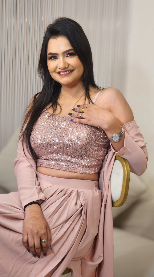 Rose Gold Sequin Embroidered Crepe Crop Top Set With Jacket