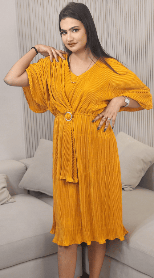 Solid Wrinkle Design Fit & Flare Dress