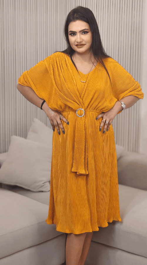 Solid Wrinkle Design Fit & Flare Dress