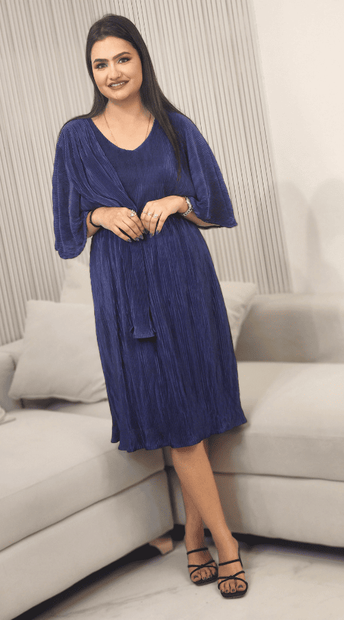 Solid Wrinkle Design Fit & Flare Dress