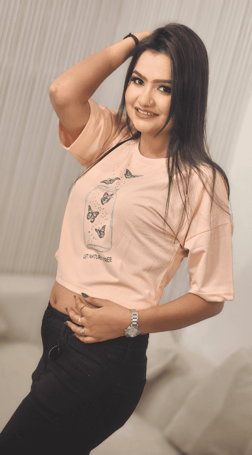 Printed Round Neck Pure Cotton Crop Top