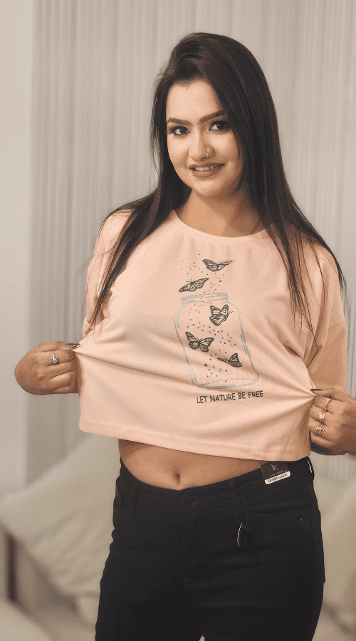 Printed Round Neck Pure Cotton Crop Top