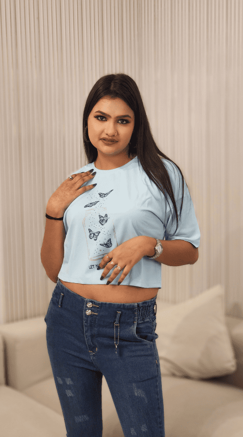 Printed Round Neck Pure Cotton Crop Top