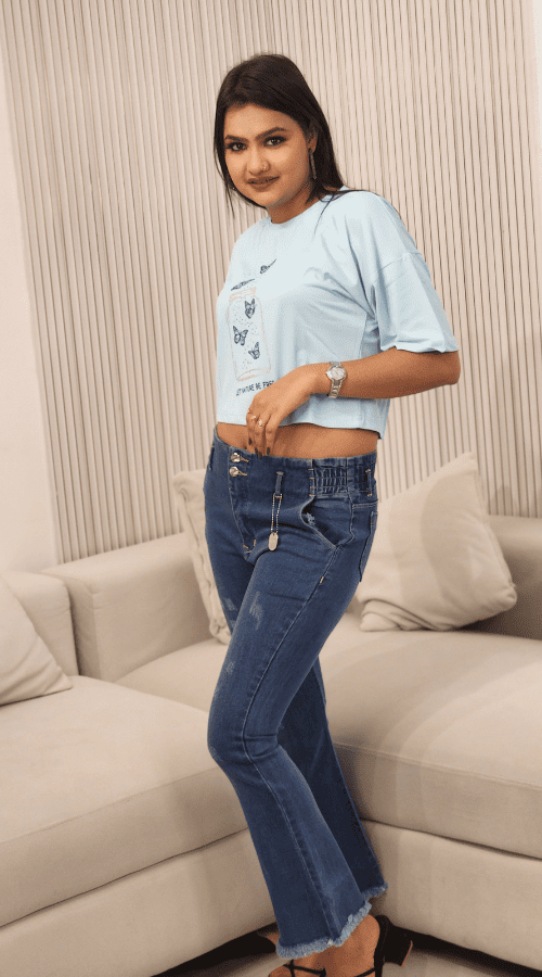 Printed Round Neck Pure Cotton Crop Top