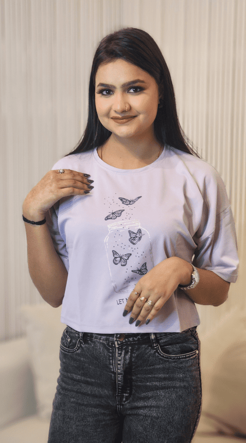 Printed Round Neck Pure Cotton Crop Top