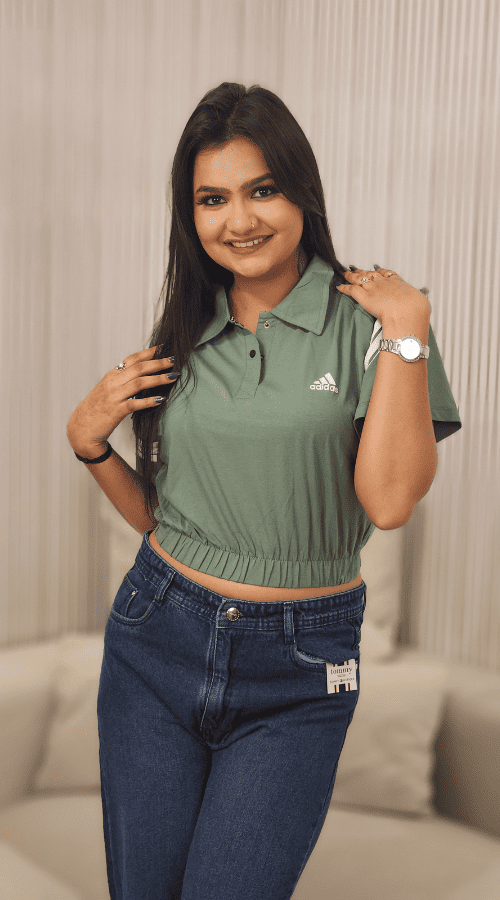 Women Shirt Collar Crop Top