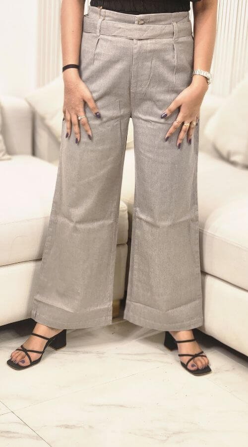 Women Flared Light Green Pure Cotton Trousers