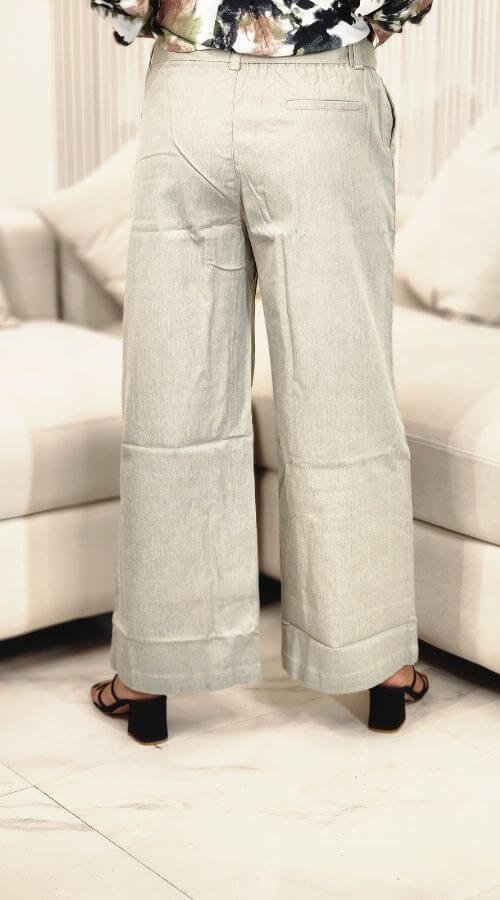 Women Flared Light Green Pure Cotton Trousers