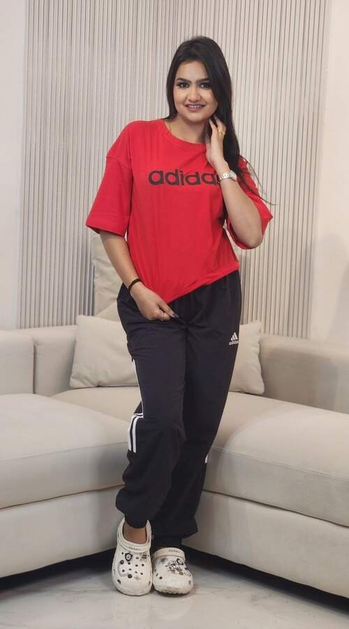 Women ADIDAS Striped Jogger Suit Set and T-shirt