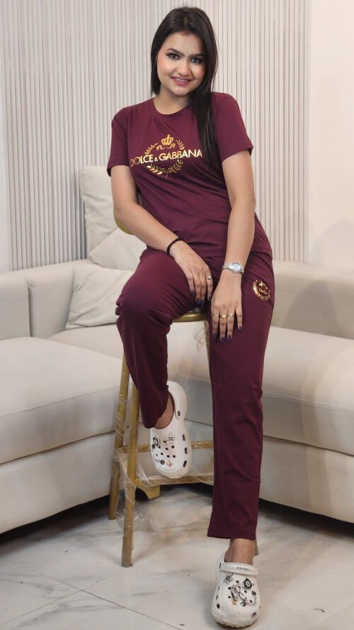 Women Printed Top Paired With The Solid Night Suit Setage contain