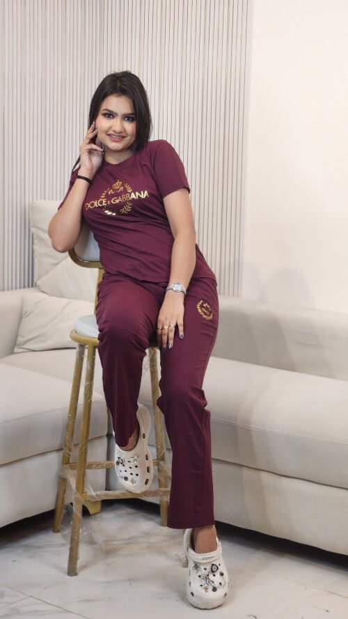 Women Printed Top Paired With The Solid Night Suit Setage contain