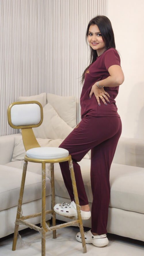 Women Printed Top Paired With The Solid Night Suit Setage contain