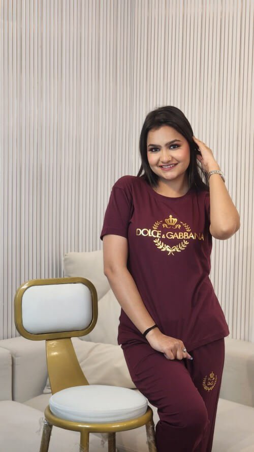 Women Printed Top Paired With The Solid Night Suit Setage contain